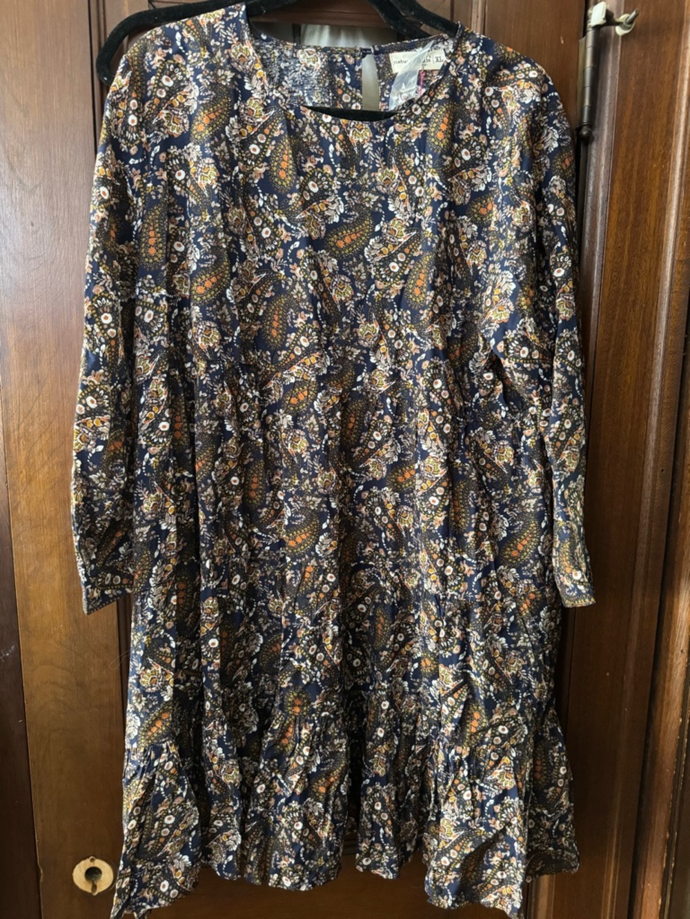 Natural Life mini ruffle dress navy, orange paisley floral size XL